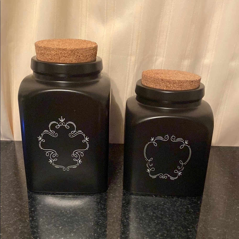 NEW! Black Ceramic Canister Set with Cork Lids